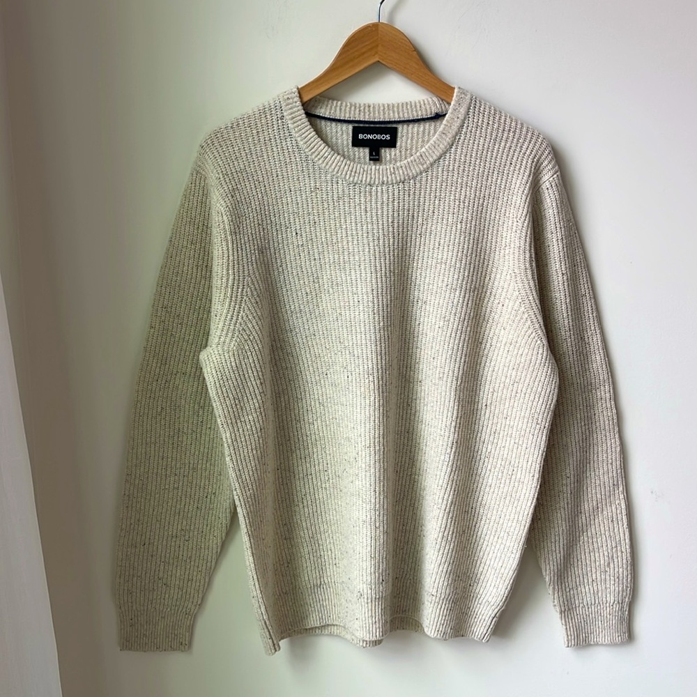 Bonobos Mens Extrafine Merino Wool Fleck Crewneck Sweater in Cream Soft Size L